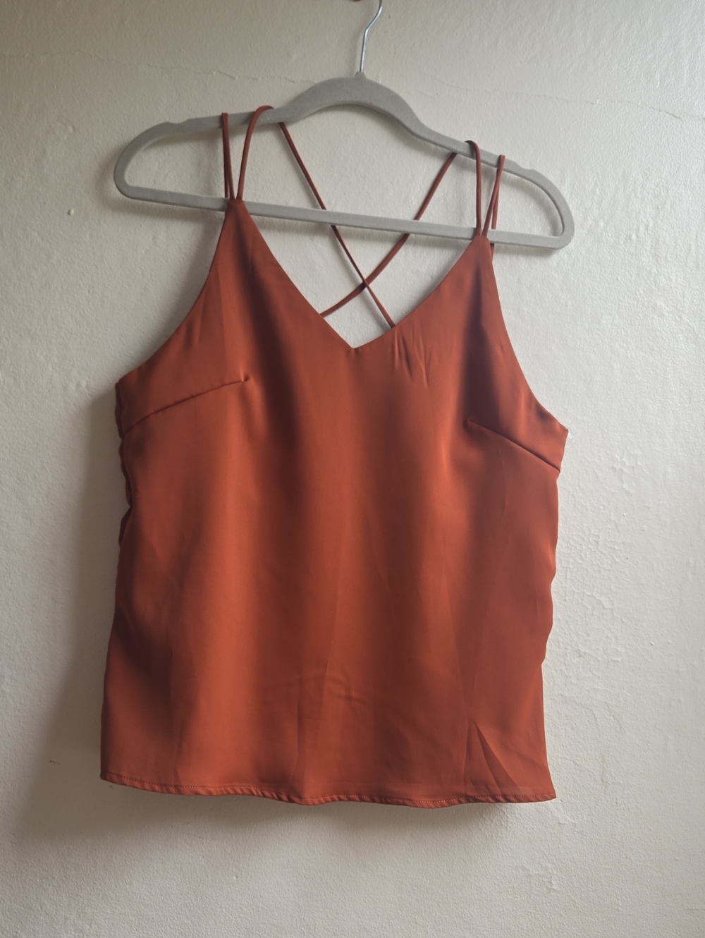 ​Rust Satin Crisscross Back Cami Top Sleeveless V-Neck Unknown Brand_0102